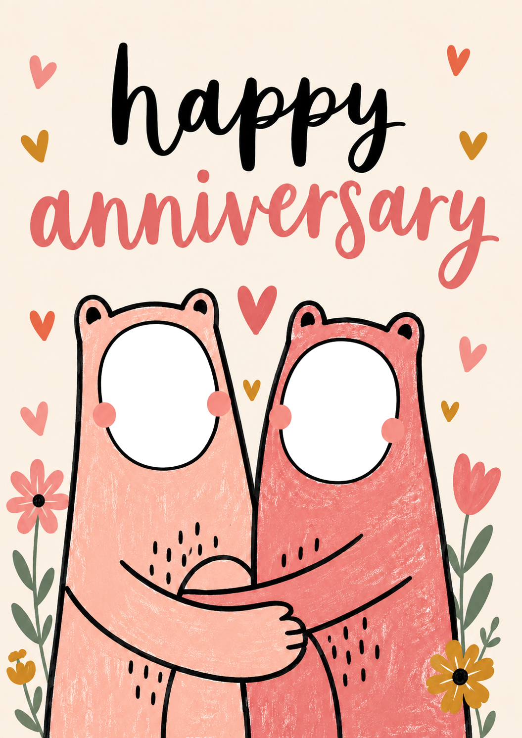 Cute Hugging Bears Photo Upload Anniversary Card
