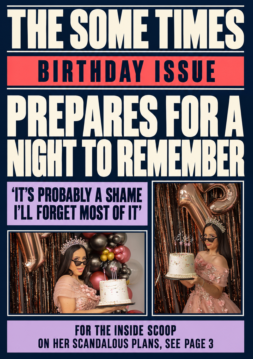 Funny Newspaper Spoof Photo Upload Birthday Card for Her