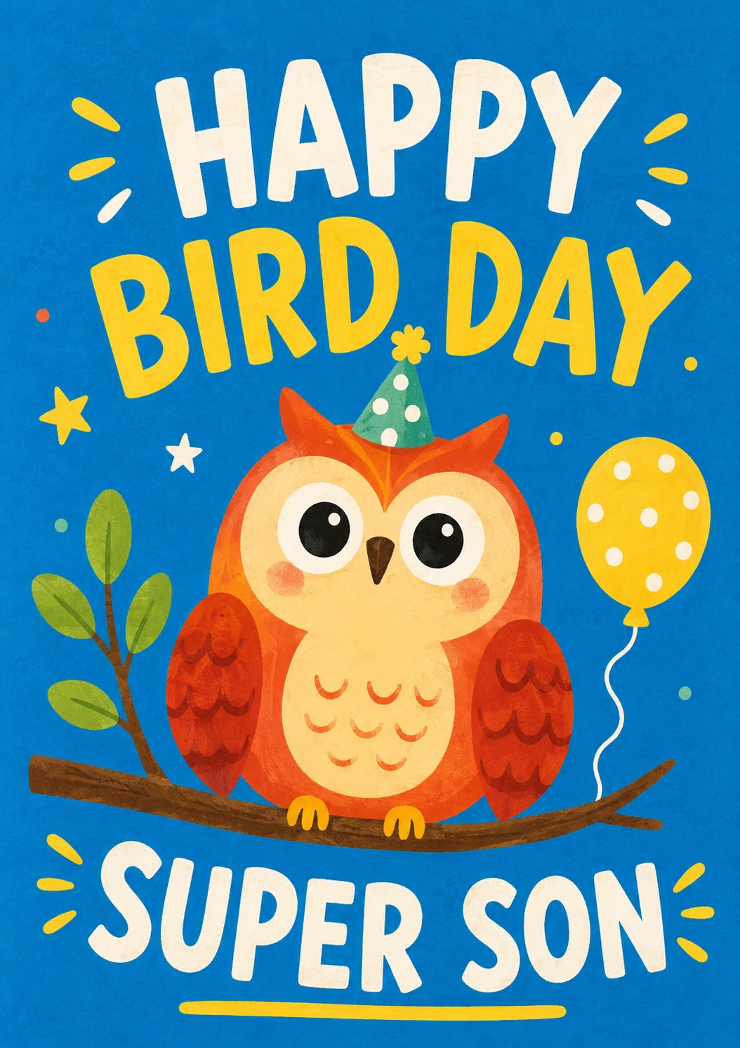 Funny Happy Bird Day Owl Son Birthday Card for Him