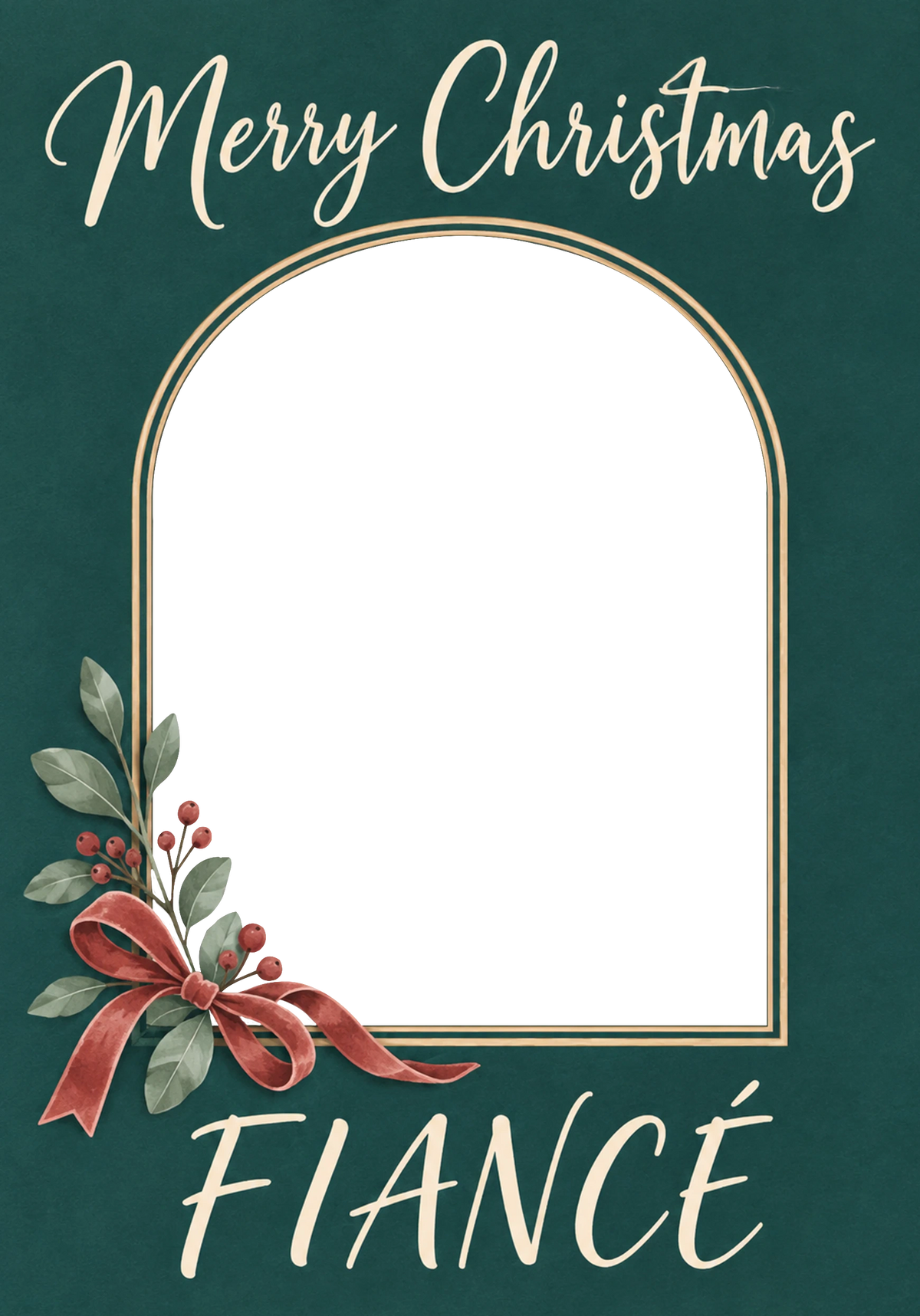 Elegant Green Arch Floral Photo Upload Christmas Card for Him