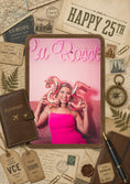 Load image into Gallery viewer, Vintage Travel Scrapbook 25th Photo Upload Birthday Card for Her
