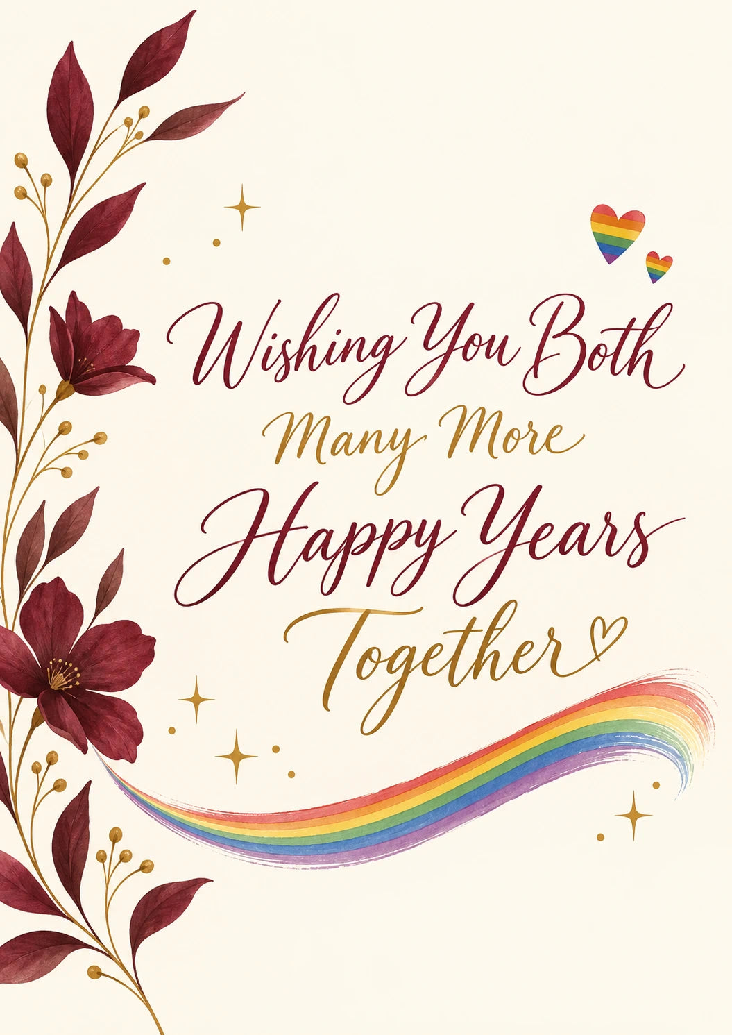 Rainbow Hearts Floral LGBTQ+ Anniversary Card
