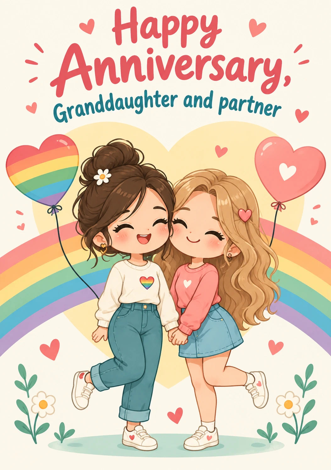 Rainbow Heart Balloon LGBTQ+ Anniversary Card for Her