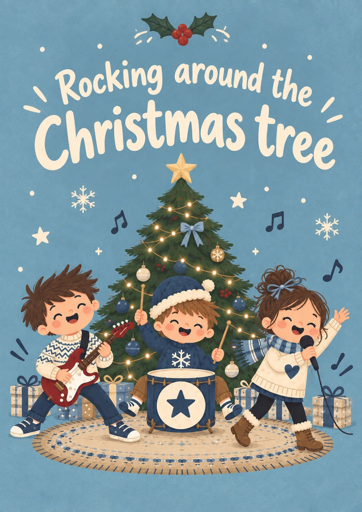 Kids Rock Band Around the Tree Christmas Card
