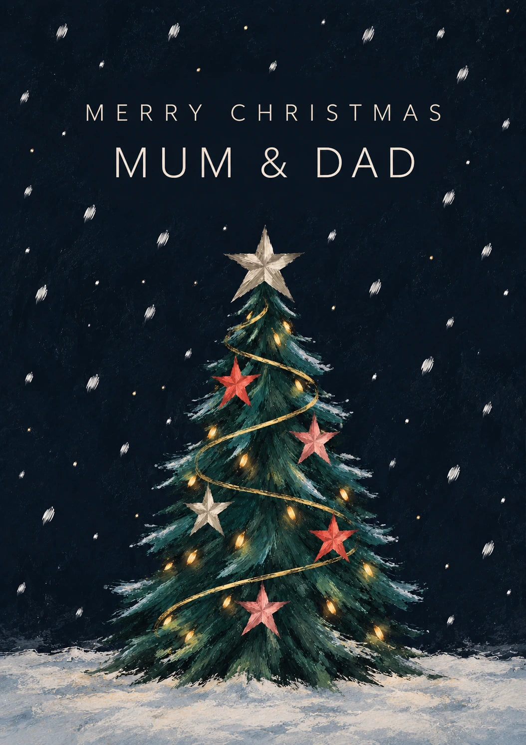 Snowy Christmas Tree Mum & Dad Christmas Card