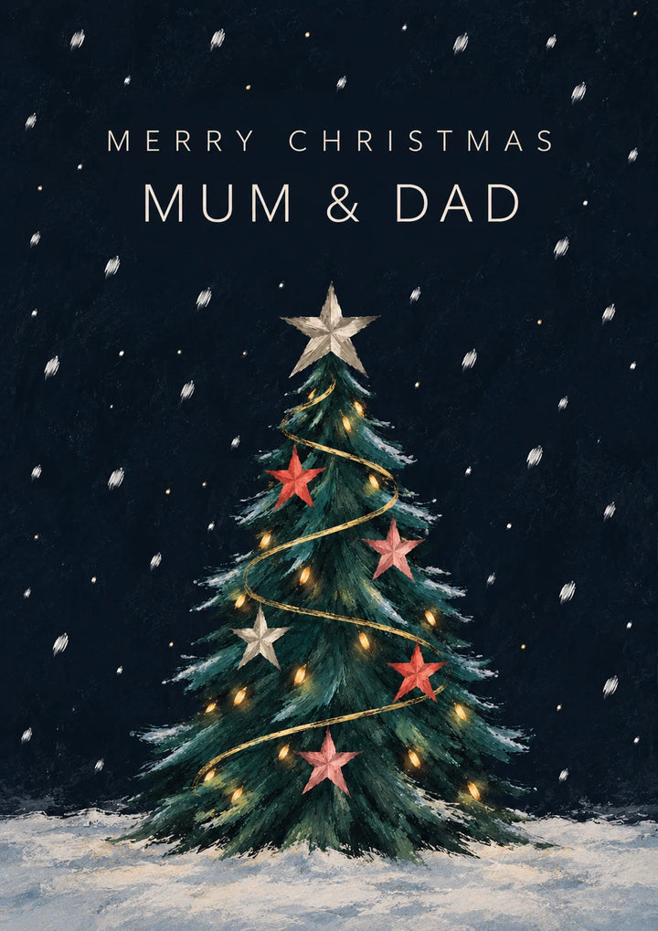 Snowy Christmas Tree Mum & Dad Christmas Card