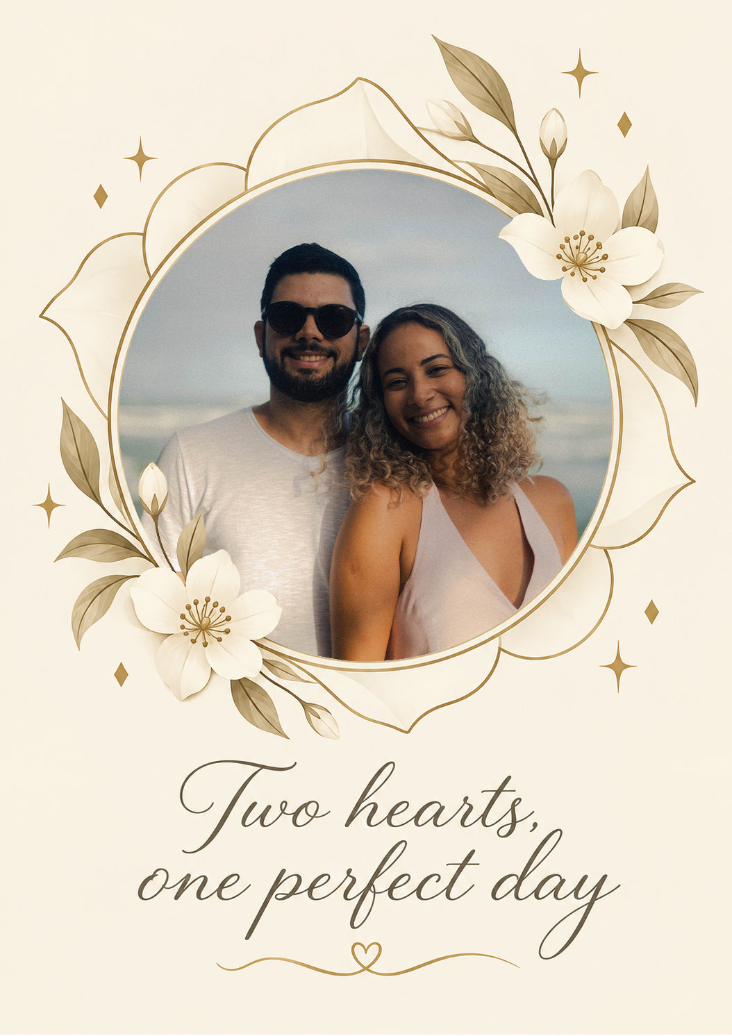 Two Hearts Floral Frame Photo Upload Anniversary Card