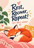 Load image into Gallery viewer, Cute Sleeping Fox Rest Recover Repeat Get Well Soon Card for Auntie
