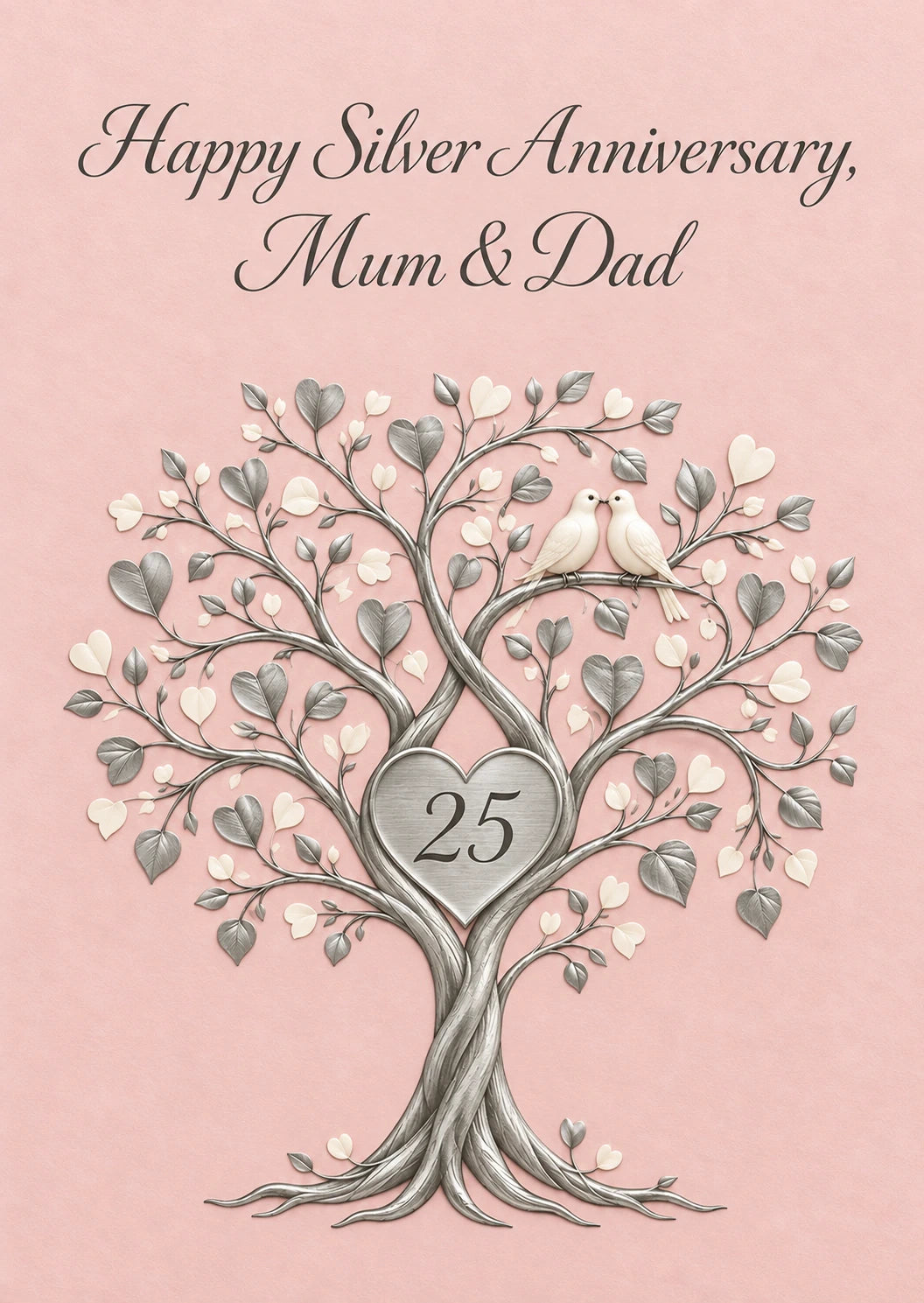 Silver Tree Doves 25th Anniversary Card for Mum and Dad