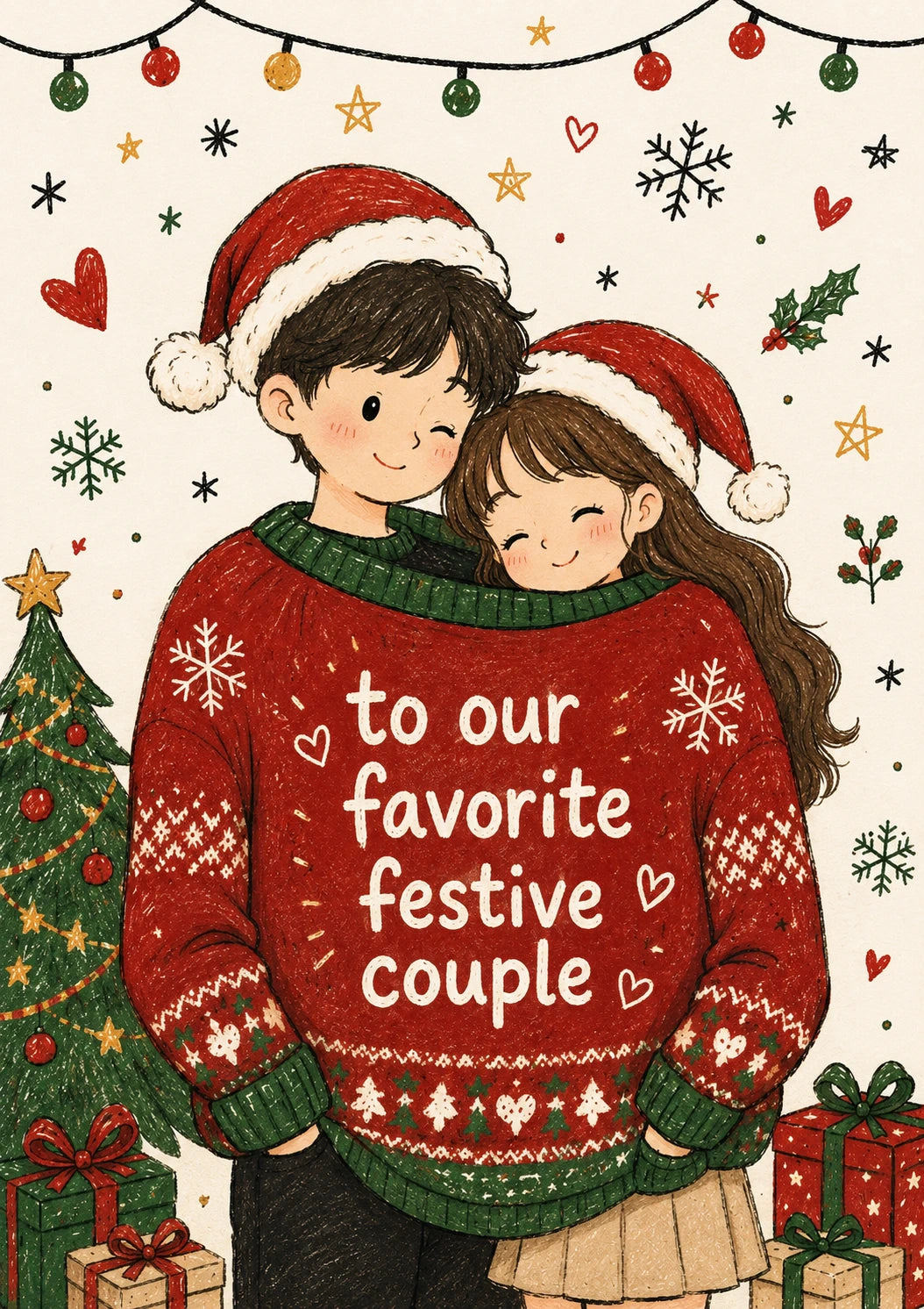 Favourite Festive Couple Illustrated Christmas Card