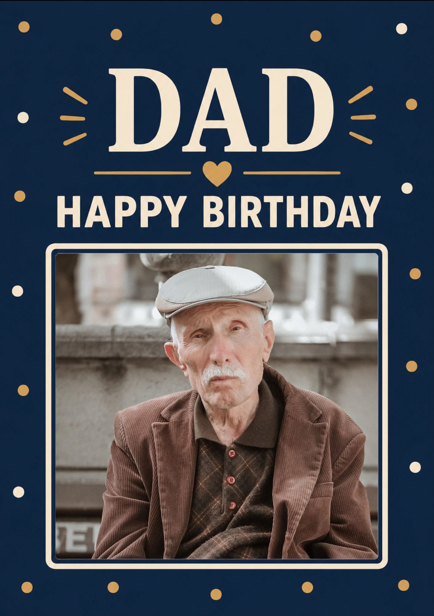 Navy Gold Dad Happy Birthday Photo Upload Birthday Card for Him