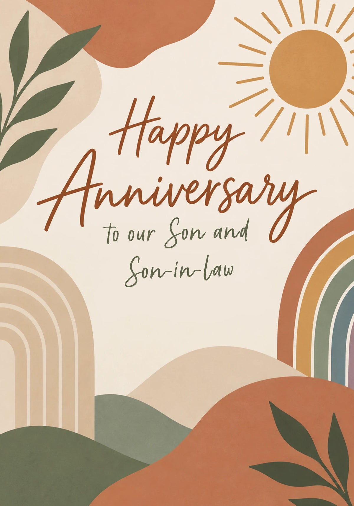 Boho Sun and Rainbow Son and Son-in-Law Anniversary Card