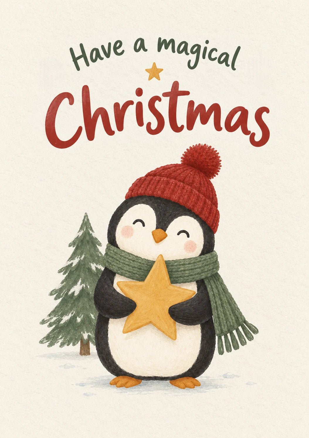 Cute Penguin Holding Star Christmas Card for Her