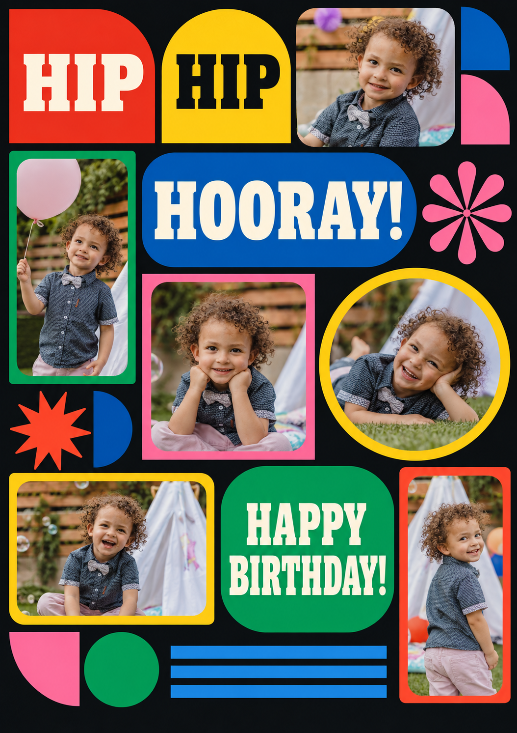 Hip Hip Hooray Bold Graphic Photo Upload Birthday Card