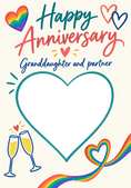 Load image into Gallery viewer, Rainbow Pride Hearts Photo Upload Anniversary Card
