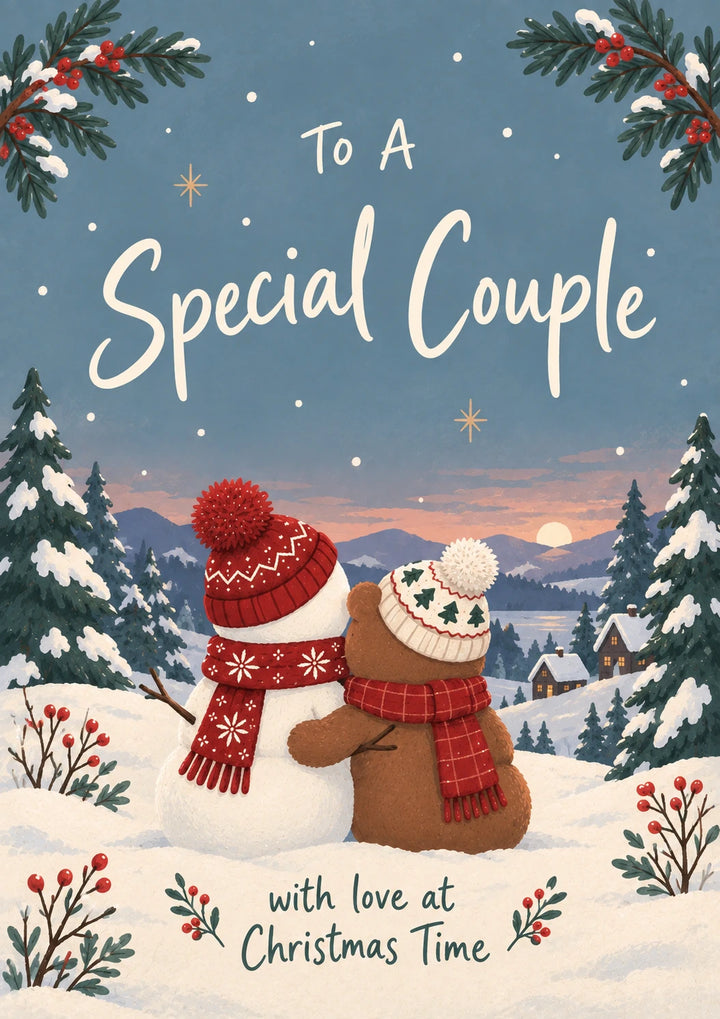 Snowman and Bear Special Couple Christmas Card