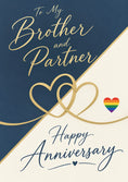 Load image into Gallery viewer, Gold Hearts Rainbow Pride Brother and Partner Anniversary Card
