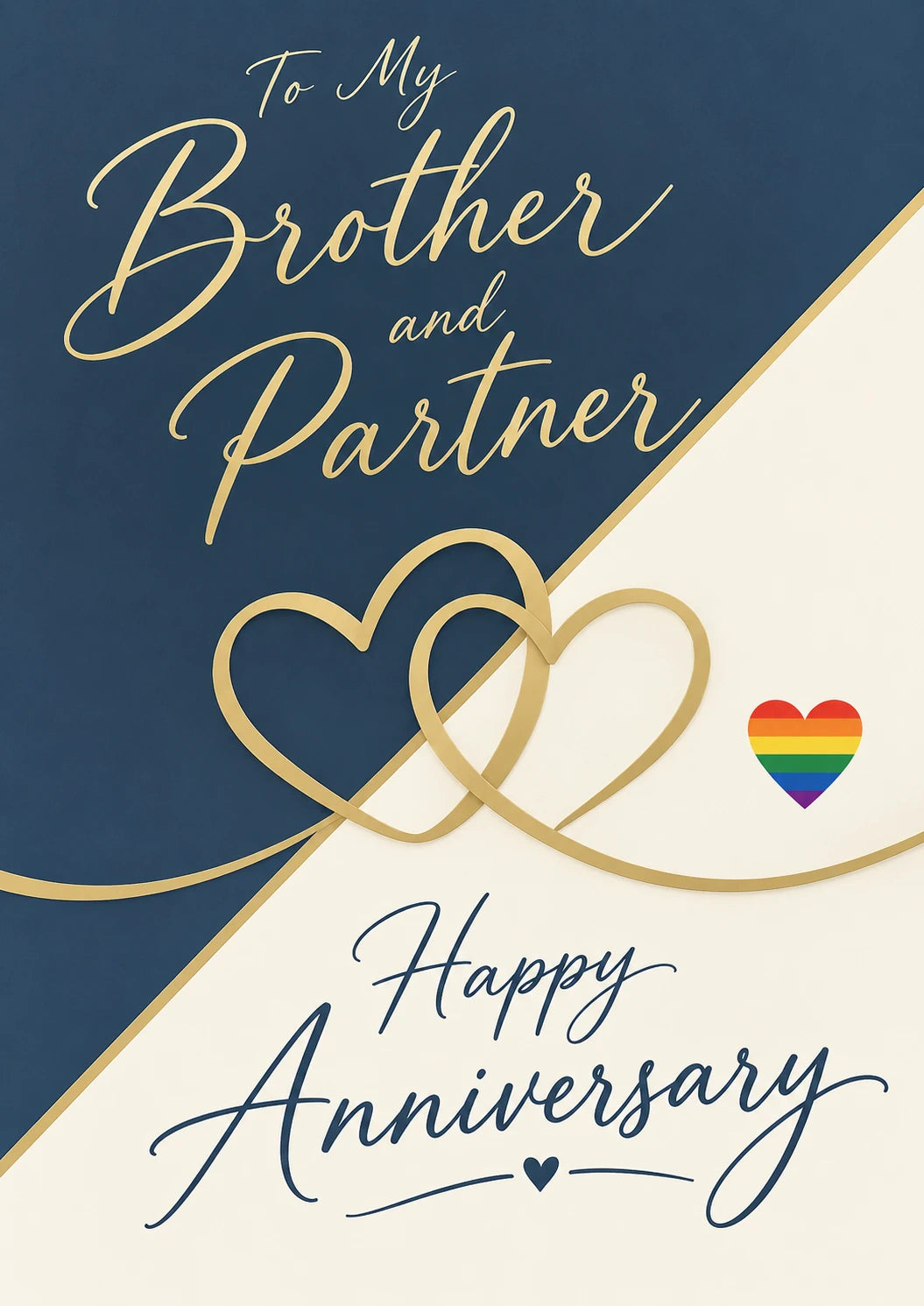Gold Hearts Rainbow Pride Brother and Partner Anniversary Card