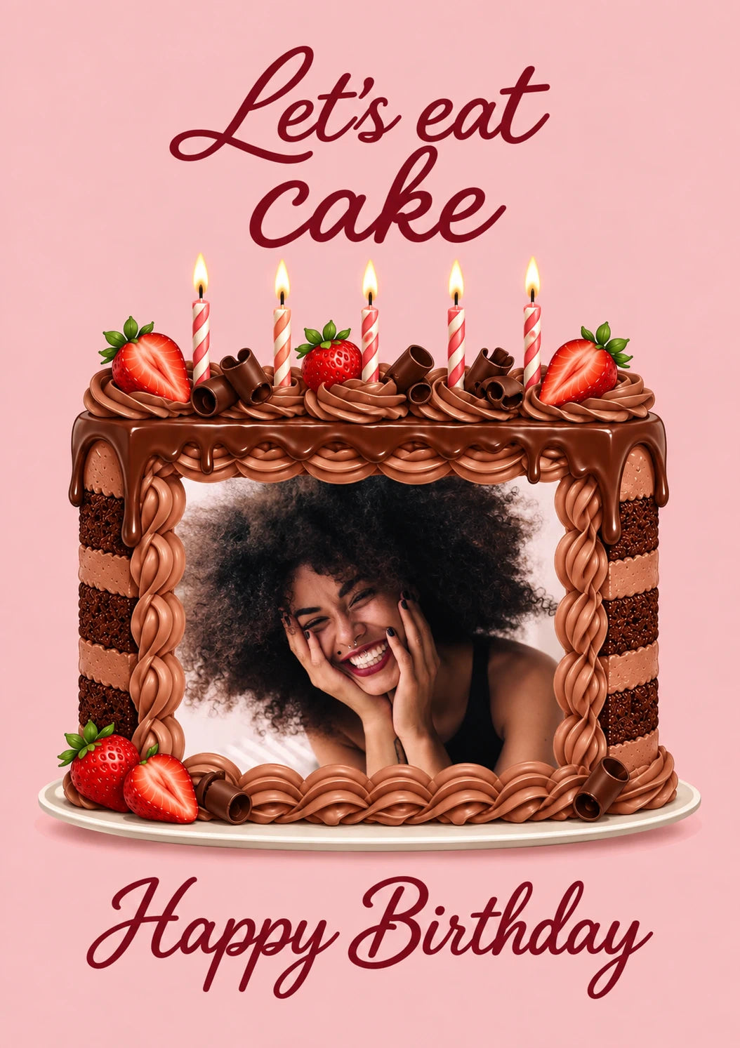 Let's Eat Cake Chocolate Photo Upload Birthday Card for Her