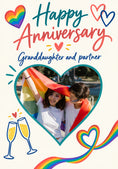Load image into Gallery viewer, Rainbow Pride Hearts Photo Upload Anniversary Card
