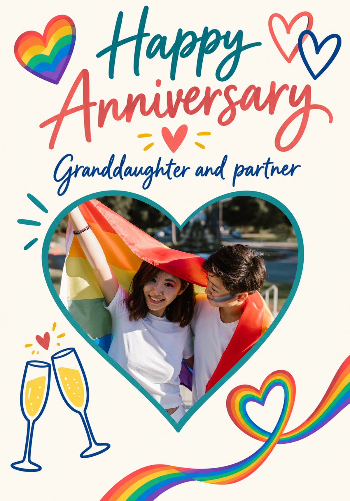 Rainbow Pride Hearts Photo Upload Anniversary Card