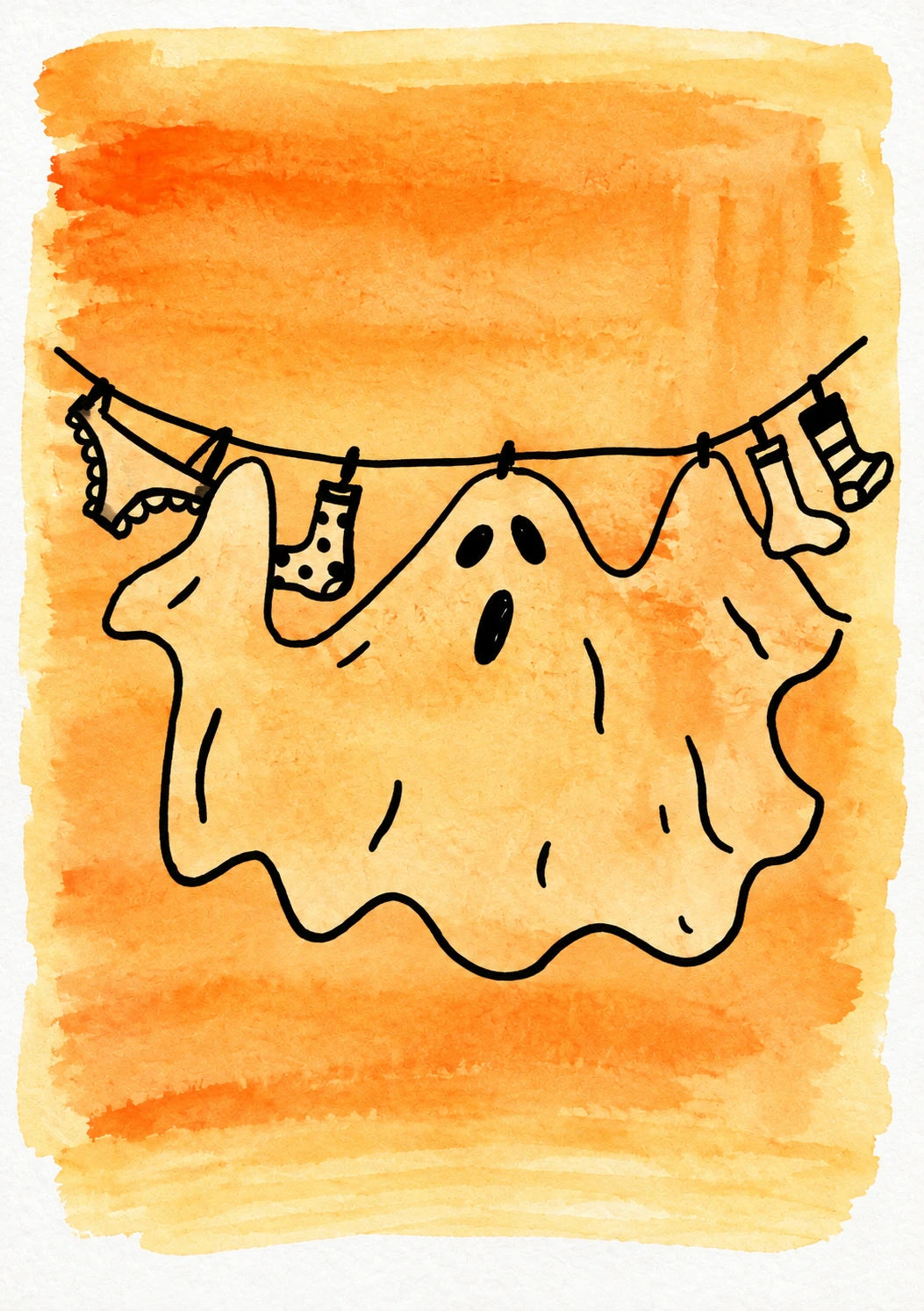 Funny Ghost on Washing Line Halloween Card