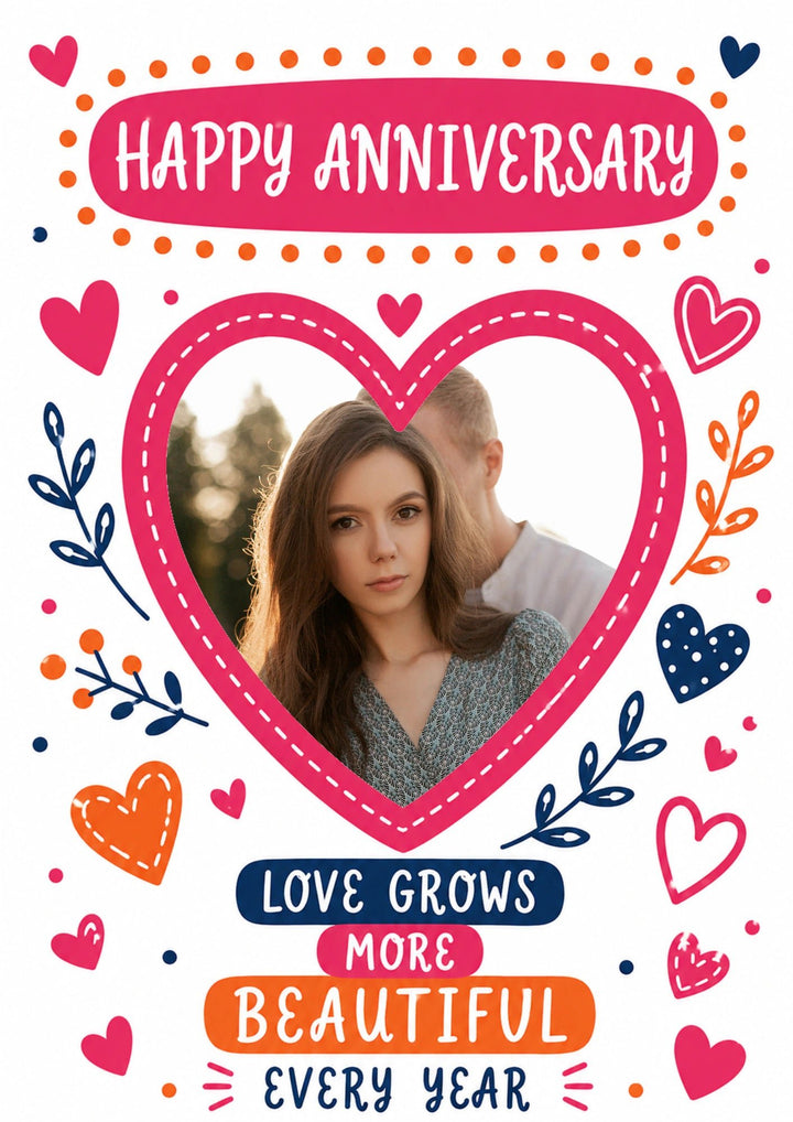 Love Grows More Beautiful Photo Upload Anniversary Card for Her