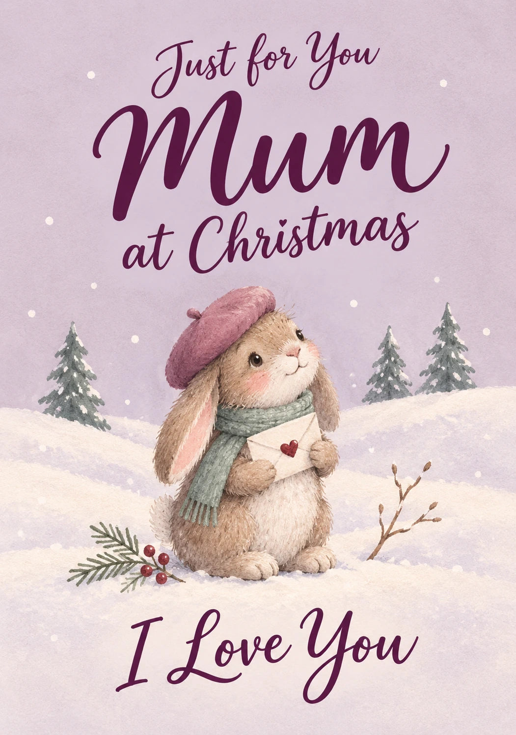 Cute Bunny in Snow Mum at Christmas Card for Her