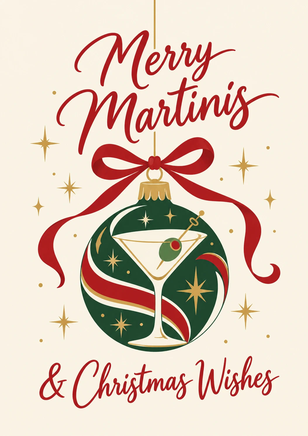 Funny Merry Martinis Bauble Christmas Card for Auntie