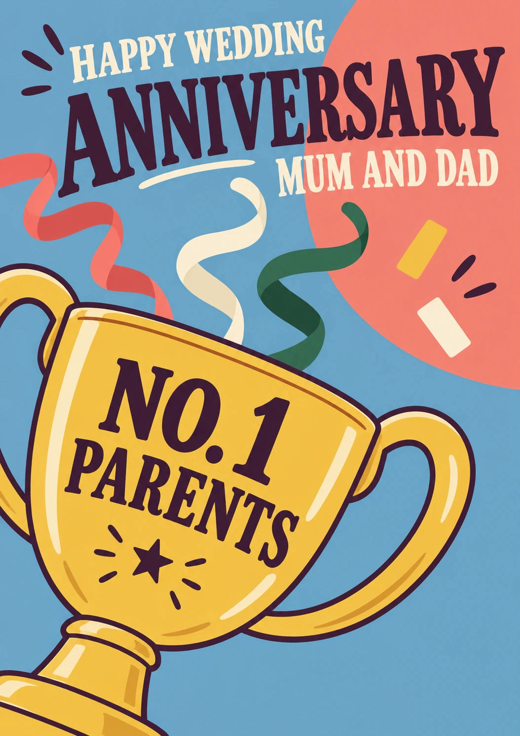 No 1 Parents Trophy Illustration Wedding Anniversary Card