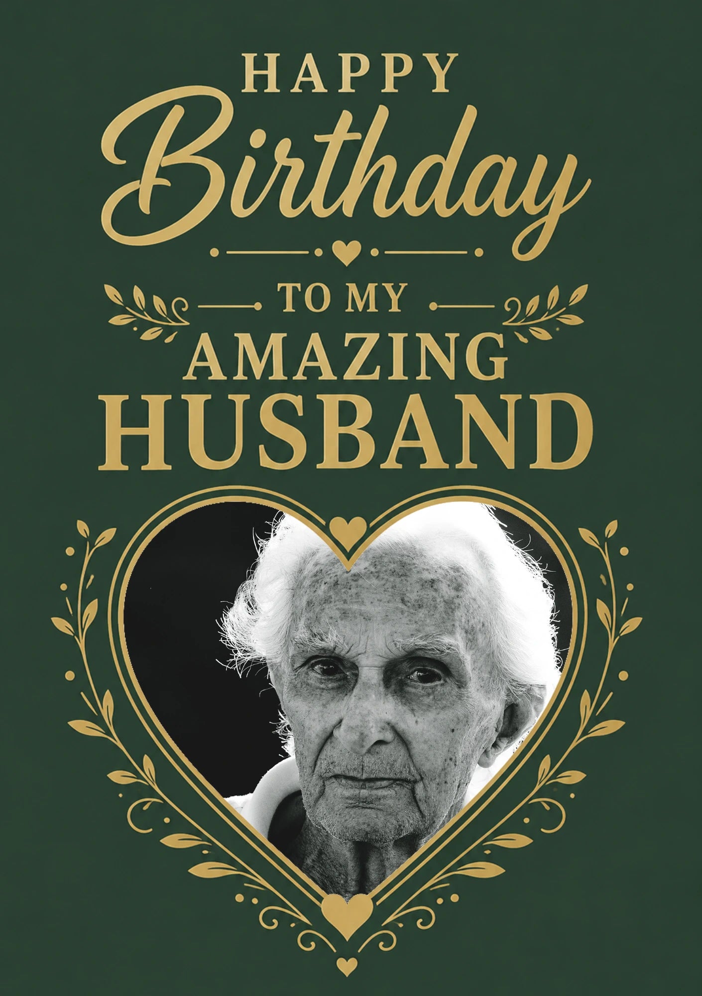 Green and Gold Heart Amazing Husband Photo Upload Birthday Card for Him