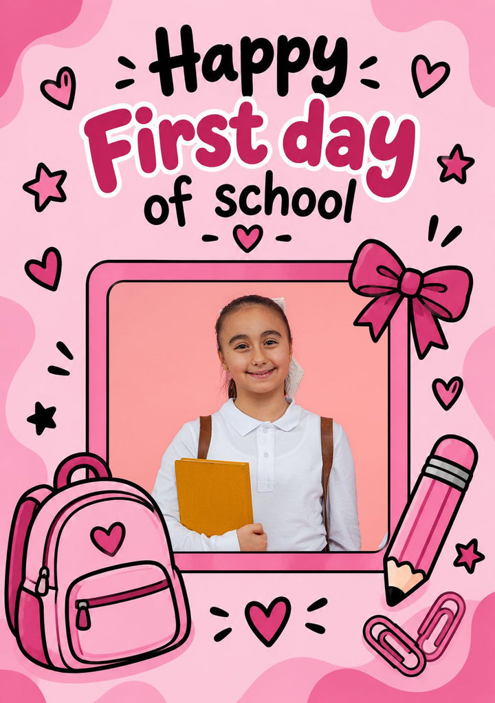 Happy First Day of School Pink Photo Upload Back to School Card for Her