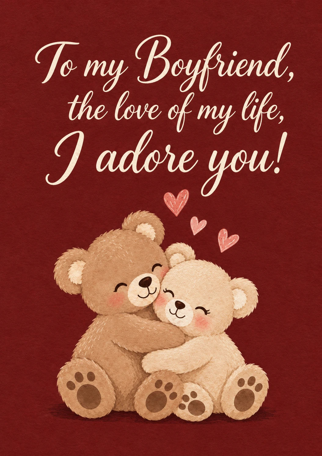 Cute Teddy Bears Hugging Valentine's Day Card for Boyfriend