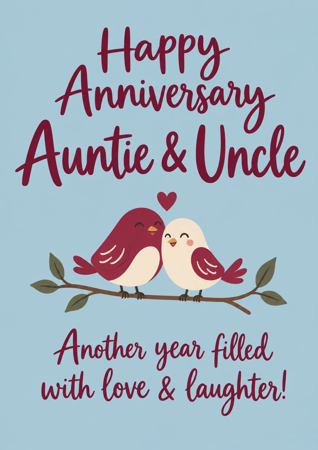 Love Birds on Branch Anniversary Card for Auntie & Uncle
