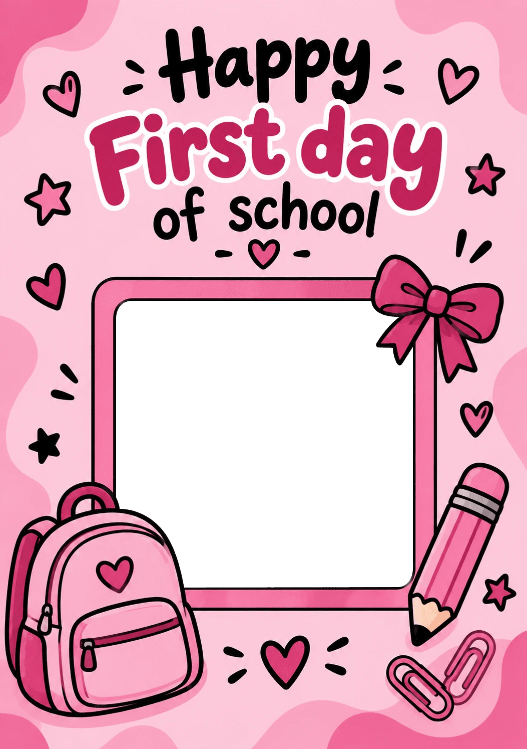 Happy First Day of School Pink Photo Upload Back to School Card for Her
