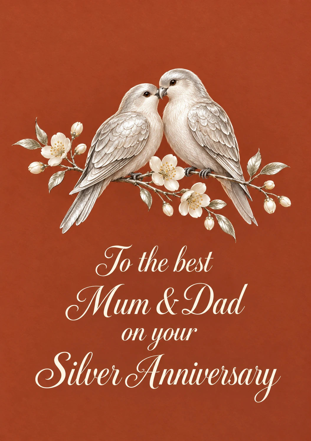 Silver Lovebirds Blossom Branch 25th Anniversary Card for Mum and Dad