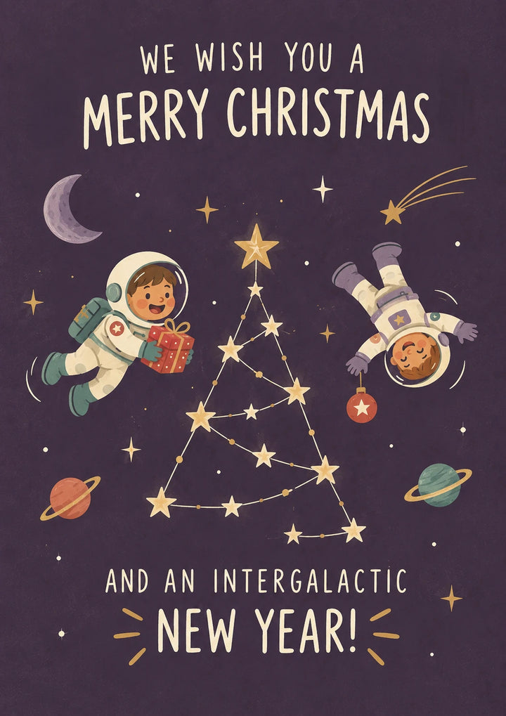Space Astronauts Star Christmas Tree Kids Christmas Card