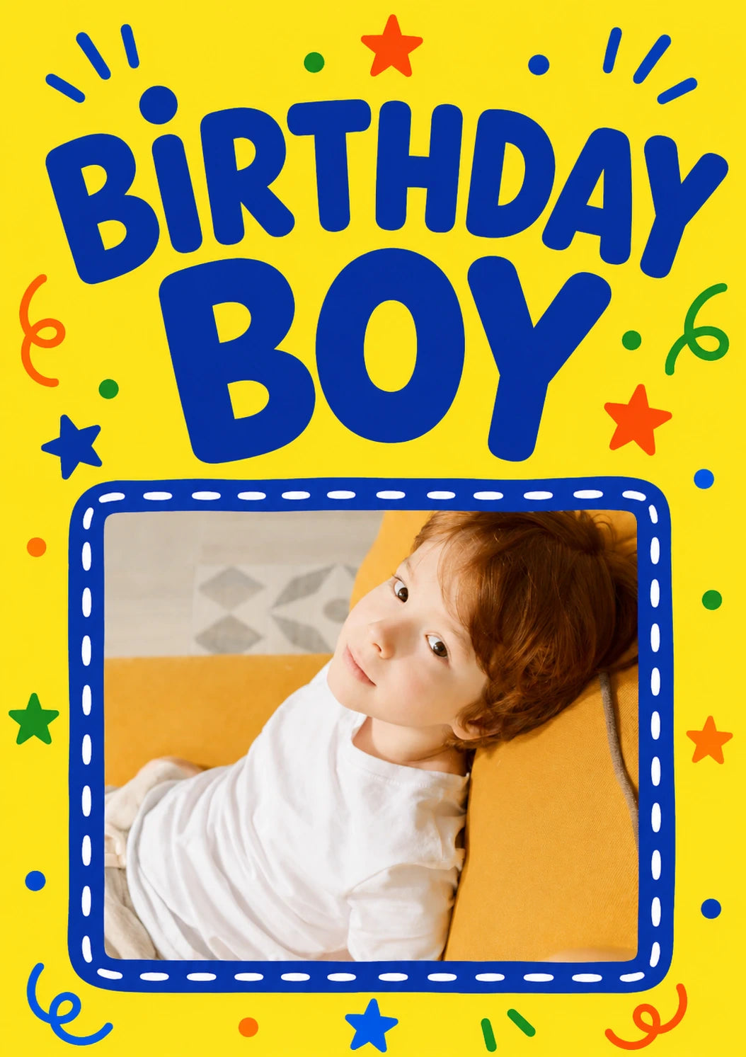 Birthday Boy Blue Bold Photo Upload Birthday Card for Him