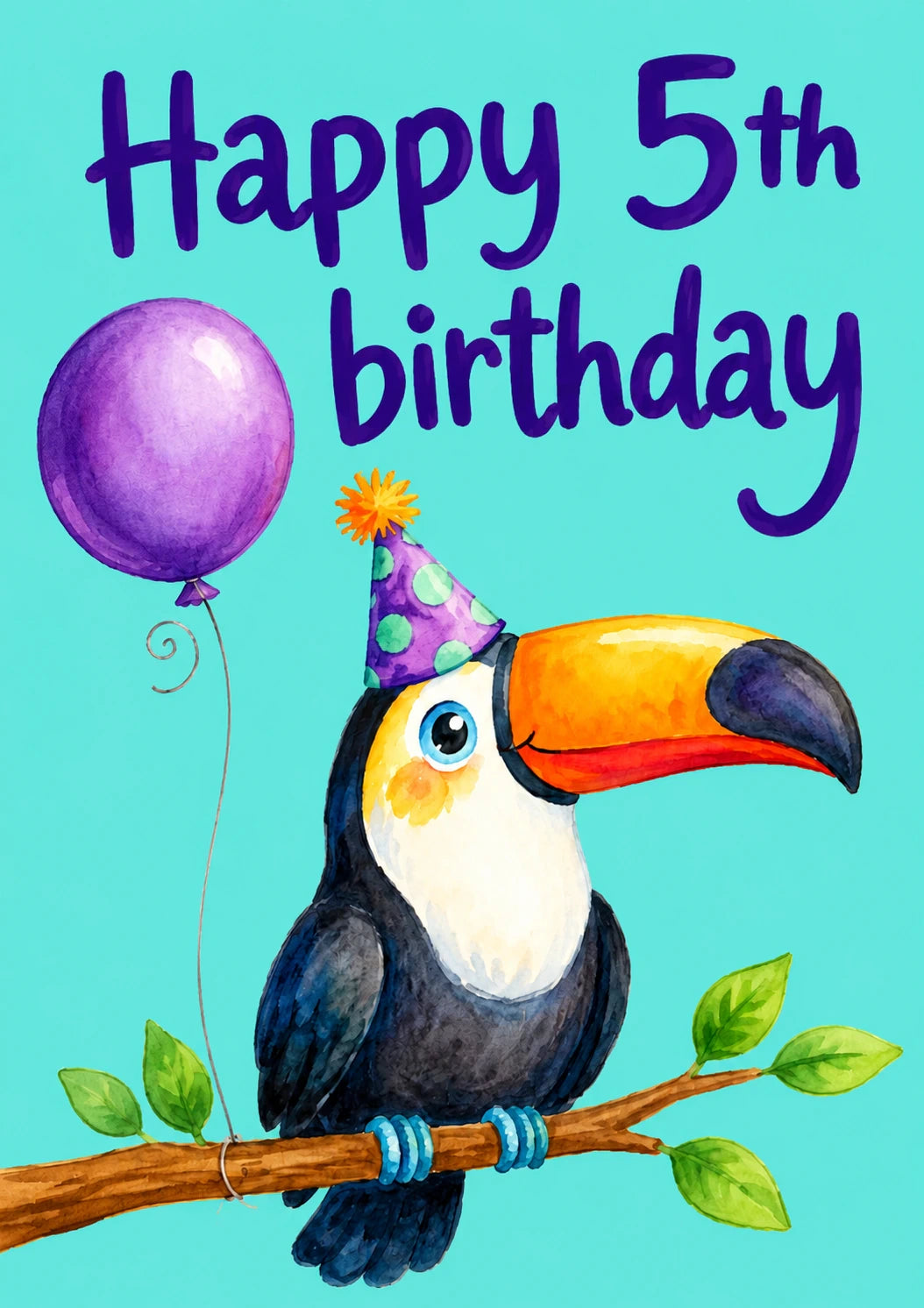 Toucan Party Hat 5th Birthday Card