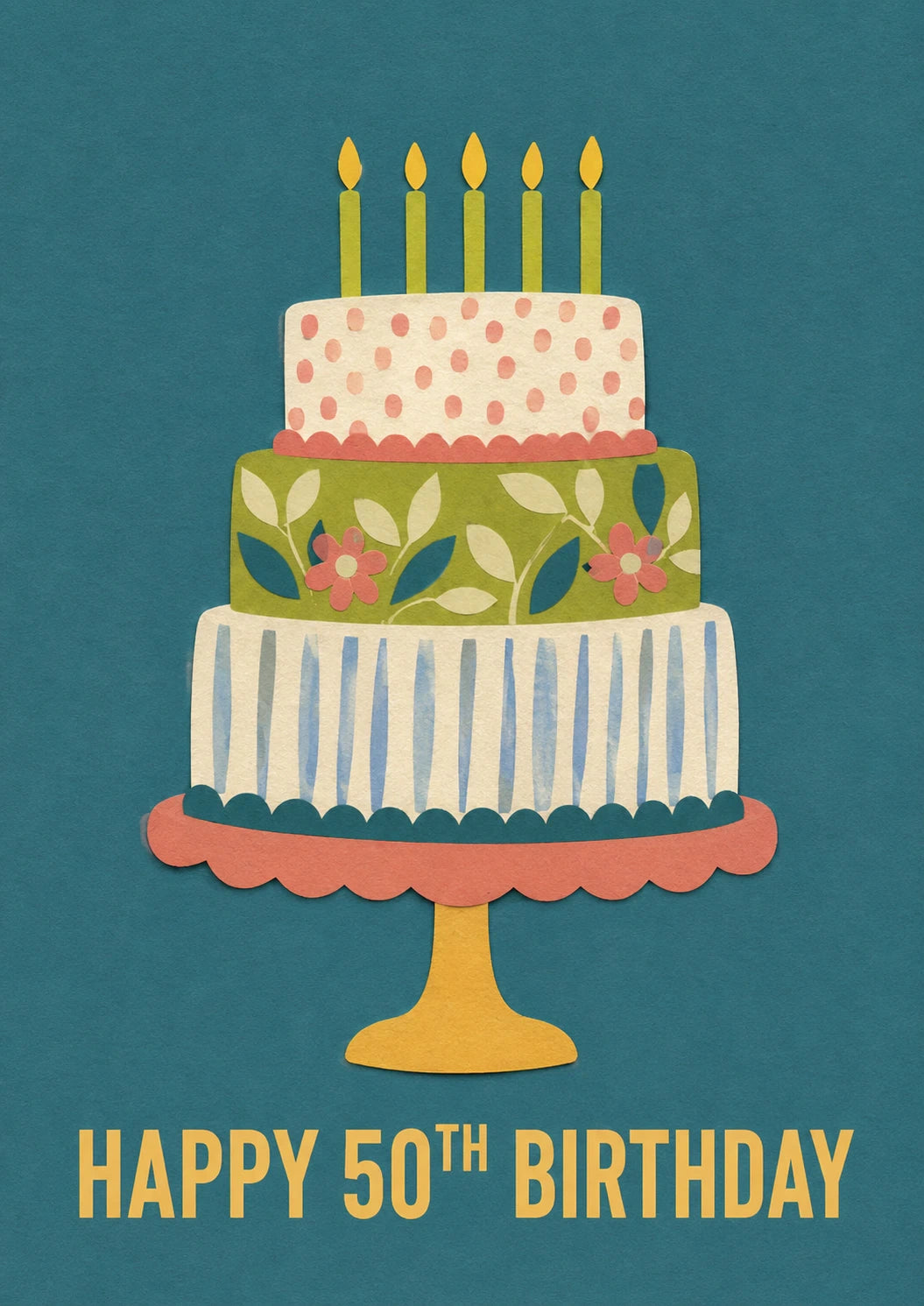Tiered Floral Cake 50th Birthday Card for Her