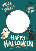 Load image into Gallery viewer, Trick or Treat Ghost and Cat Photo Upload Halloween Card
