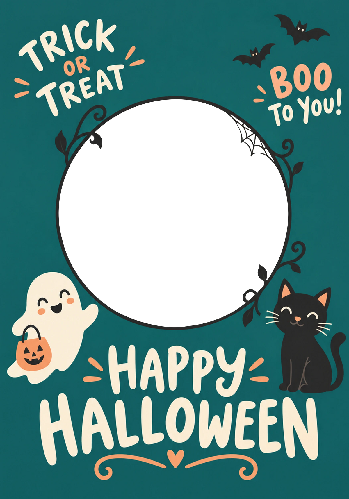 Trick or Treat Ghost and Cat Photo Upload Halloween Card