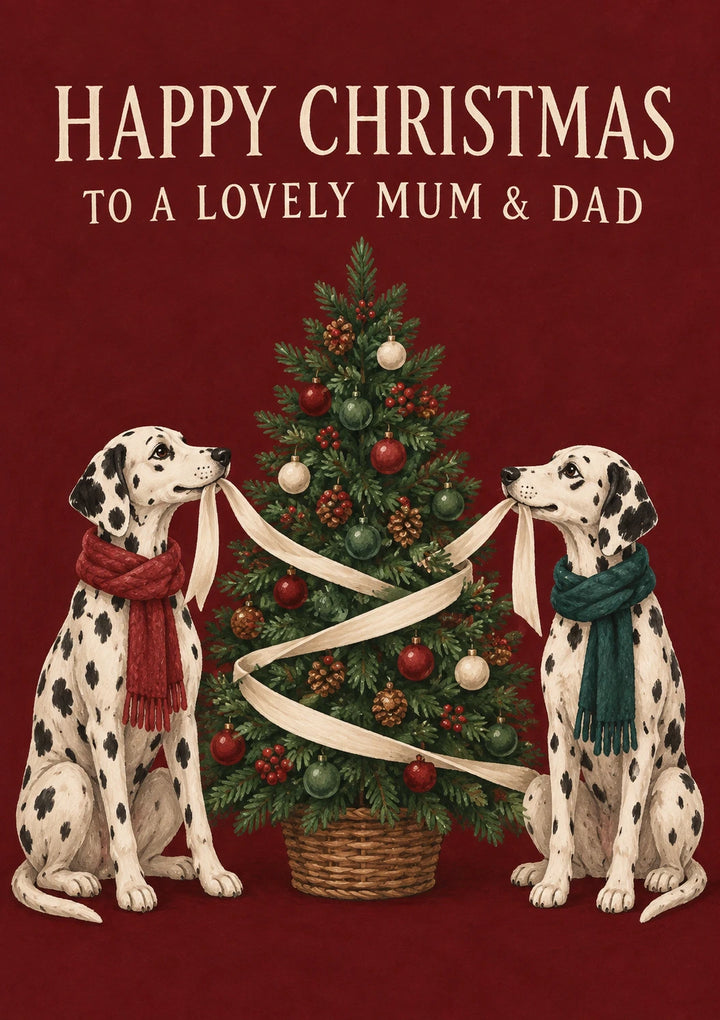 Dalmatian Dogs Christmas Tree Christmas Card for Mum and Dad