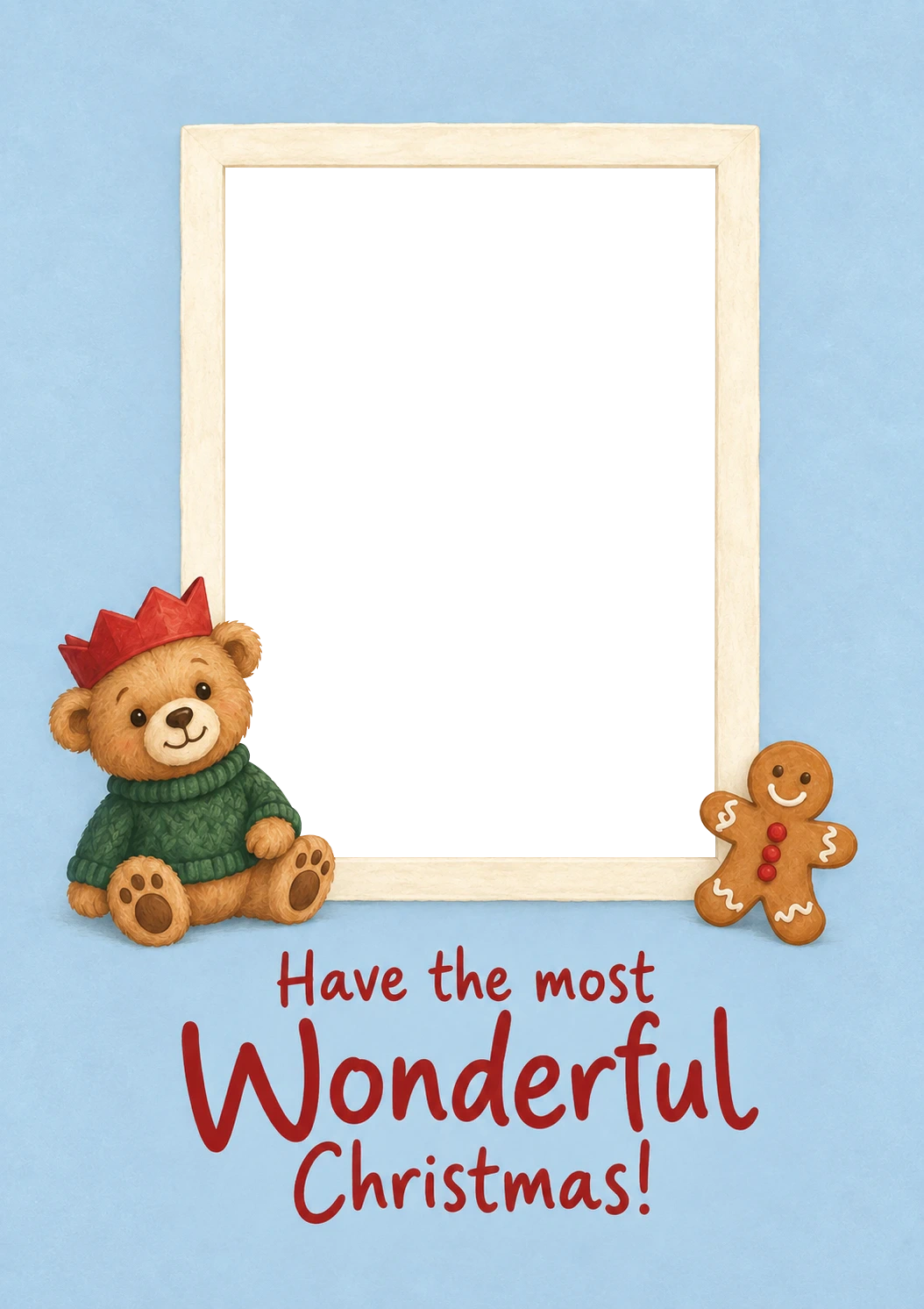 Cute Teddy Bear and Gingerbread Man Photo Upload Christmas Card