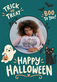 Load image into Gallery viewer, Trick or Treat Ghost and Cat Photo Upload Halloween Card
