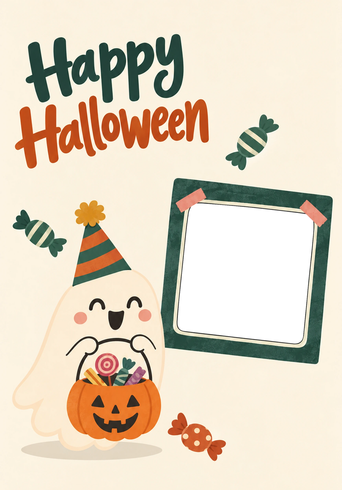 Cute Ghost Trick or Treat Halloween Card for Kids