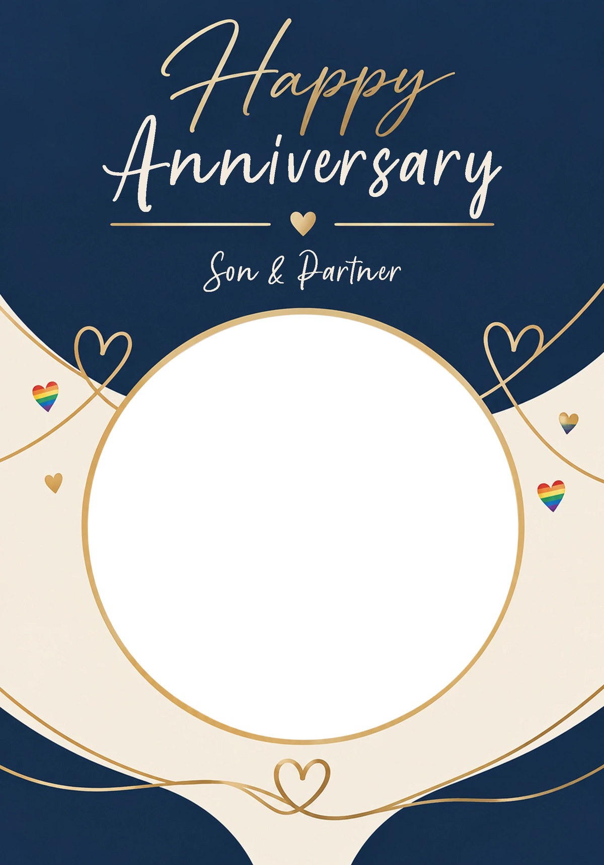 Navy Gold Hearts LGBTQ+ Son & Partner Anniversary Card