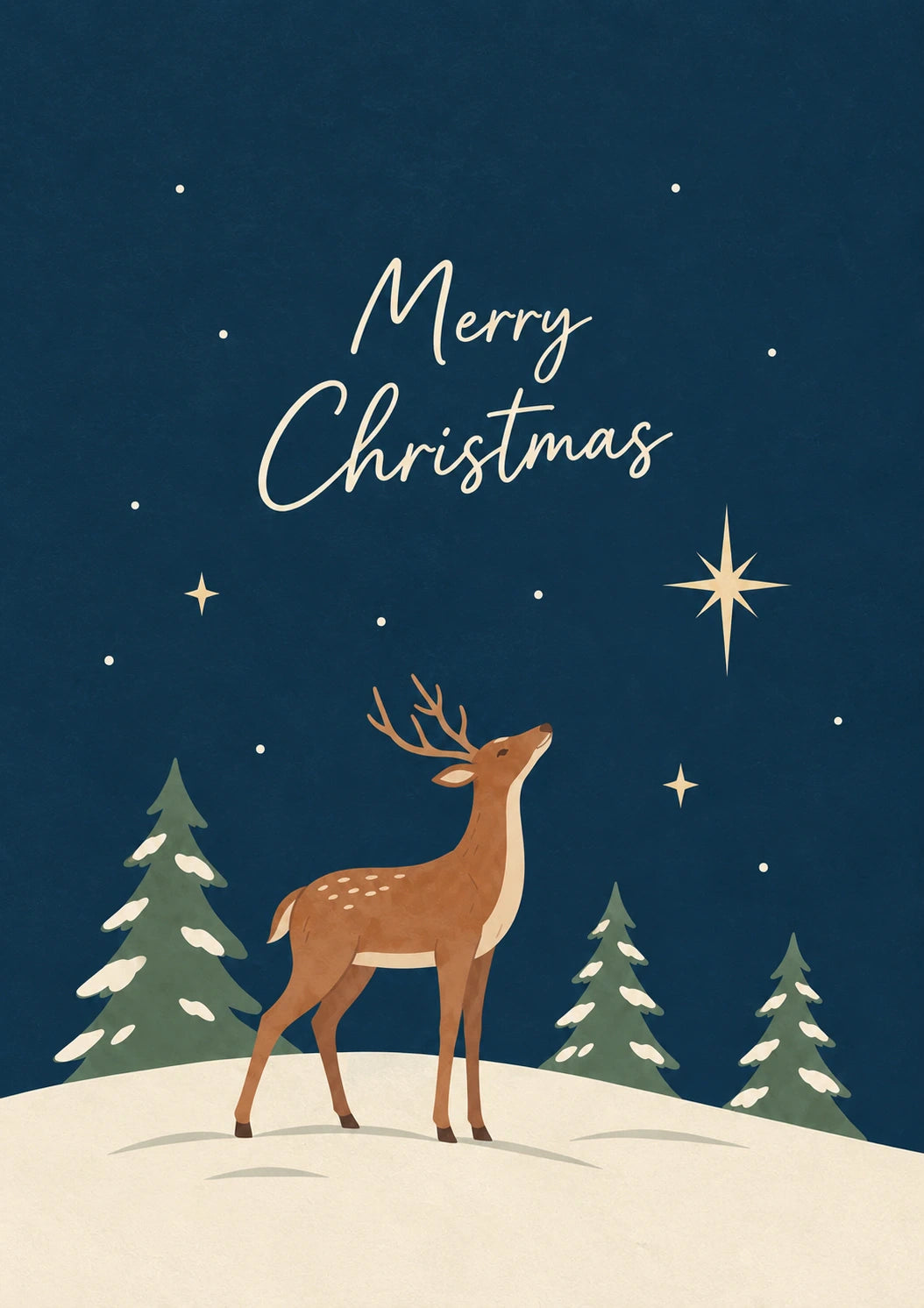 Stargazing Reindeer Snow Scene Christmas Card for Him