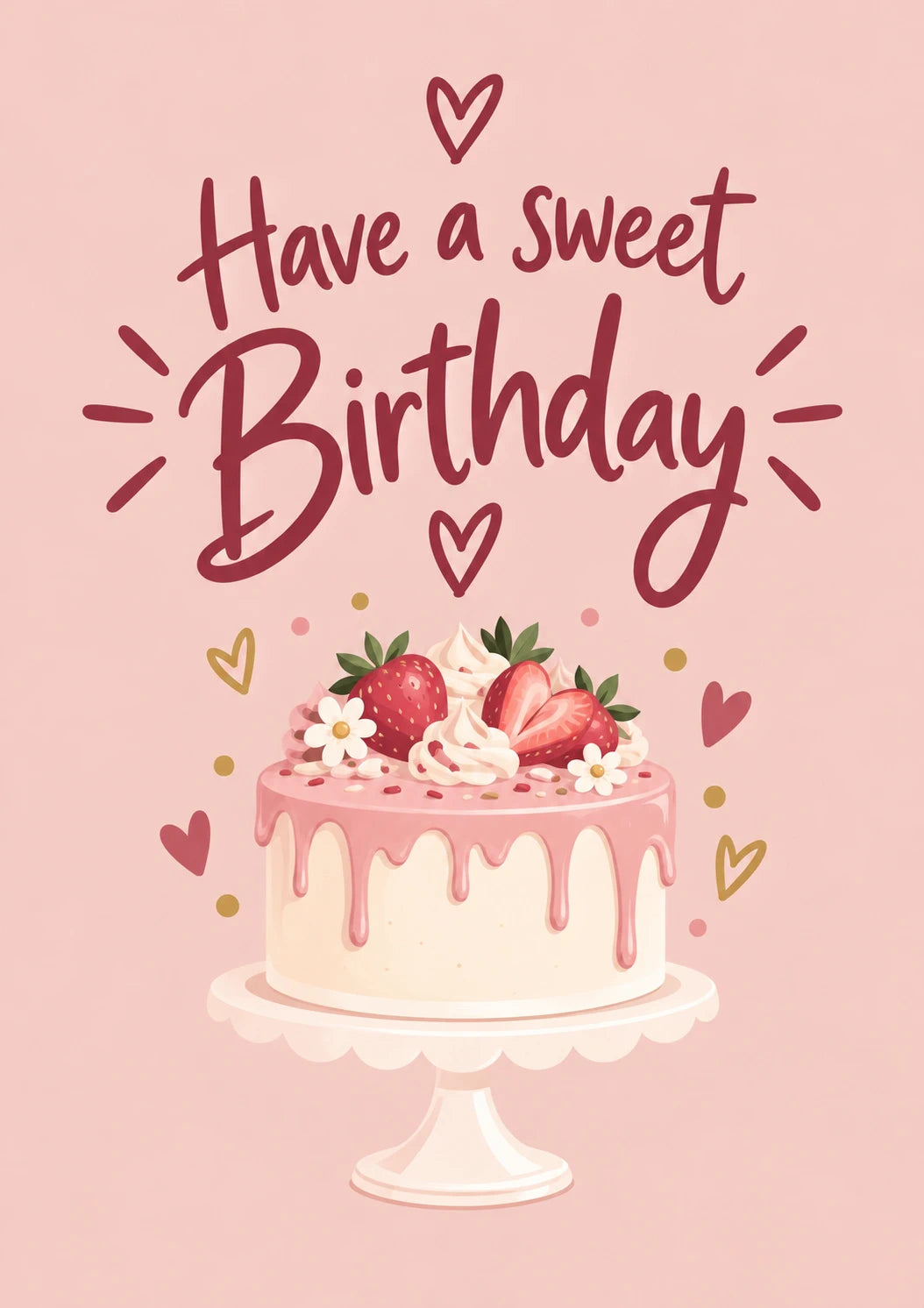 Sweet Strawberry Cake Happy Birthday Card for Her