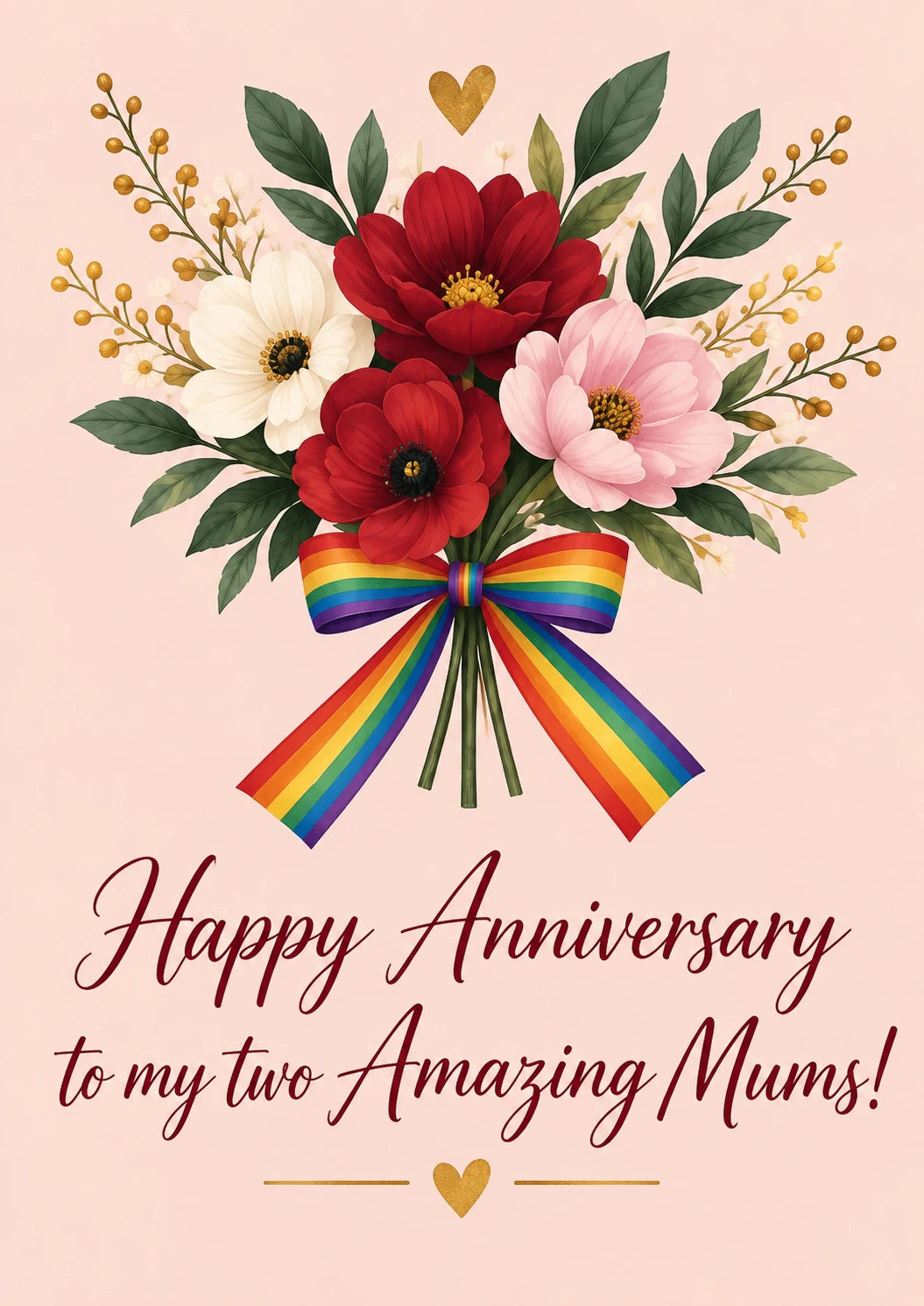 Rainbow Bouquet Two Mums Anniversary Card for Her